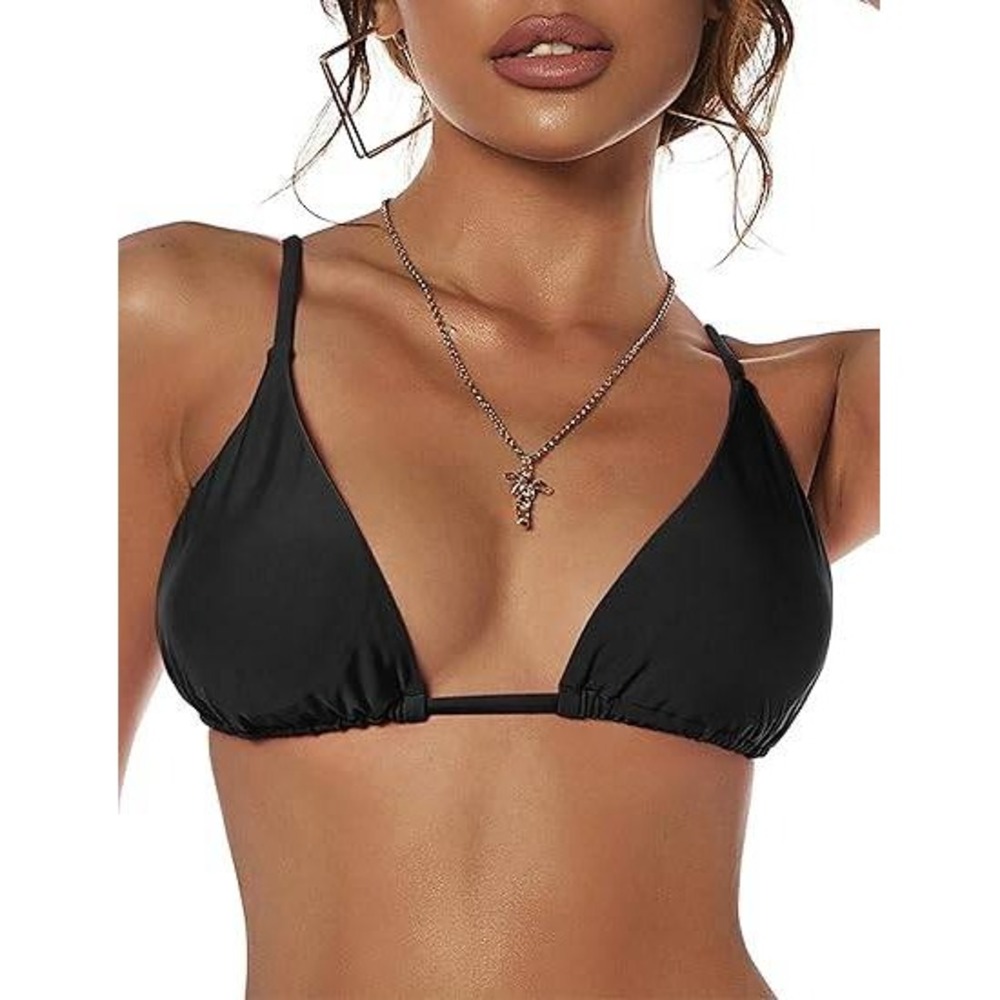 ZAFUL Women's Black String Push Up Padded Triangle Bikini Top Size 8